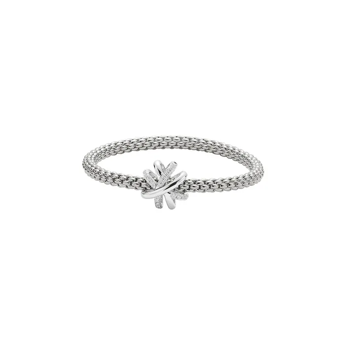 Fope 18K White Gold Solo Collection Bracelet with Diamond Crossover Rondel Medium Size FOPE Bracelets