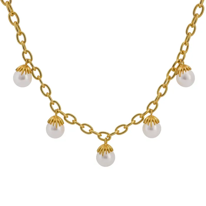 Goldbug Collection Necklaces Goldbug Palm Pearl Station Necklace