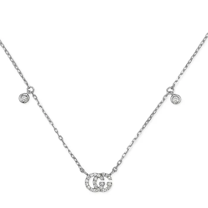Gucci Necklaces Gucci 18K White Gold GG Running Diamond Necklace