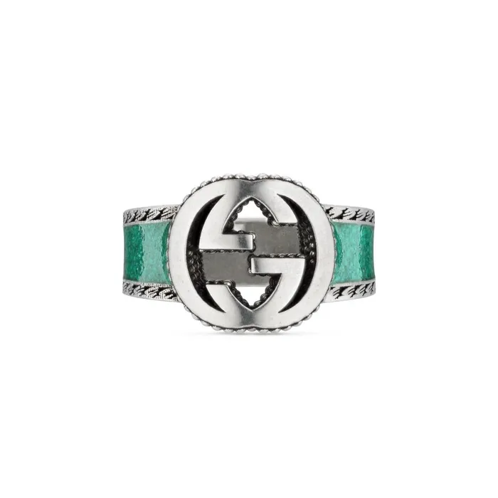 Gucci Sterling Silver Turquoise Enamel Interlocking G Ring Gucci Rings