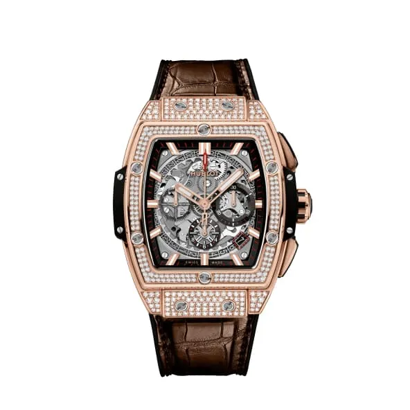 Hublot PreStyled Sets Hublot Spirit of Big Bang King Gold Pave 42mm Watch Ref 641OX0183LR1704 Skeleton Dial Diamond Bezel in 18K Rose Gold Diamond Case Brown Leather Strap Hublot PreStyled Sets Hublot Spirit of Big Bang King Gold Pave 42mm Watch Ref 641OX0183LR1704 Skeleton Dial Diamond Bezel in 18K Rose Gold Diamond Case Brown Leather Strap