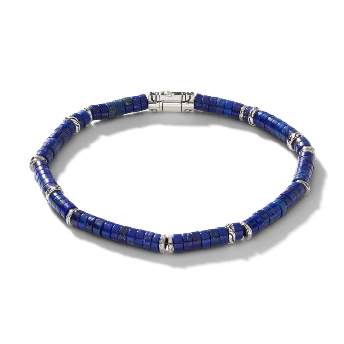 John Hardy Bracelets John Hardy Mens Classic Chain Heishi Sterling Silver Bracelet with 4mm Lapis Lazuli Beads