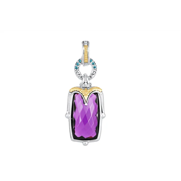 Konstantino Anthos Silver and 18K Gold Rectangular Amethyst Quartz Pendant with Blue Diamond Bail Konstantino PreStyled Sets Konstantino Anthos Silver and 18K Gold Rectangular Amethyst Quartz Pendant with Blue Diamond Bail Konstantino PreStyled Sets