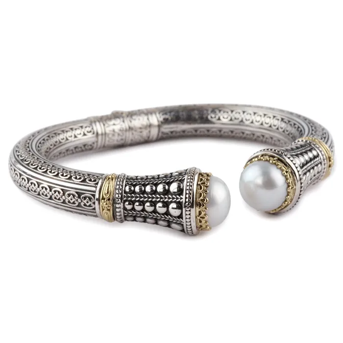 Konstantino Bracelets Konstantino Silver and 18K Gold Pearl Classics Tip Cuff Bracelet