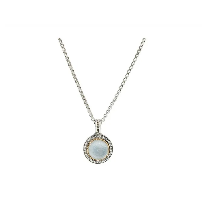 Konstantino Necklaces Konstantino Dome Silver and 18K Gold Crystal over Mother Of Pearl Doublet Round Etched Pendant Konstantino Necklaces Konstantino Dome Silver and 18K Gold Crystal over Mother Of Pearl Doublet Round Etched Pendant