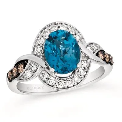 Le Vian Le Vian 14K Vanilla Gold Oval Deep Sea Blue Topaz Ring with Vanilla and Chocolate Diamonds Rings Le Vian Le Vian 14K Vanilla Gold Oval Deep Sea Blue Topaz Ring with Vanilla and Chocolate Diamonds Rings
