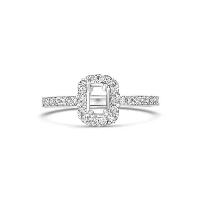 Meierotto Jewelers Rings 14K White Gold Rectangular Diamond Halo Semi Mount Ring Meierotto Jewelers Rings 14K White Gold Rectangular Diamond Halo Semi Mount Ring