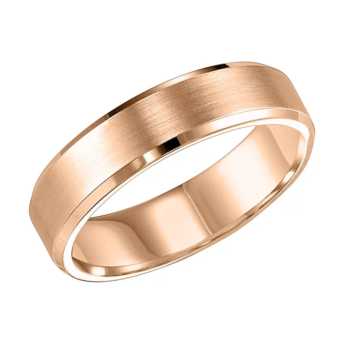 Mens Bands 7mm 14K Rose Gold Beveled Edge Wedding Band with Brushed Finish Rings Mens Bands 7mm 14K Rose Gold Beveled Edge Wedding Band with Brushed Finish Rings