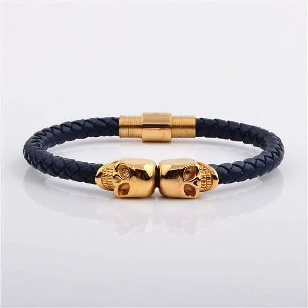 Mens Skull Bio Magnetic Real Leather Bracelet Stainless Steel Dark Blue Strap Diamond Source NYC Bracelets Mens Skull Bio Magnetic Real Leather Bracelet Stainless Steel Dark Blue Strap Diamond Source NYC Bracelets