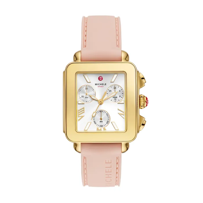 Michele Deco Sport Chronograph 18K GoldPlated Ballet Pink Silicone Michele PreStyled Sets Michele Deco Sport Chronograph 18K GoldPlated Ballet Pink Silicone Michele PreStyled Sets