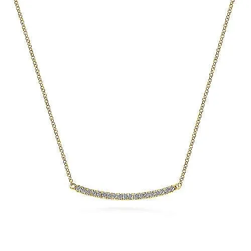 Necklaces 14K Yellow Gold Curved Diamond Bar Necklace Gabriel Co