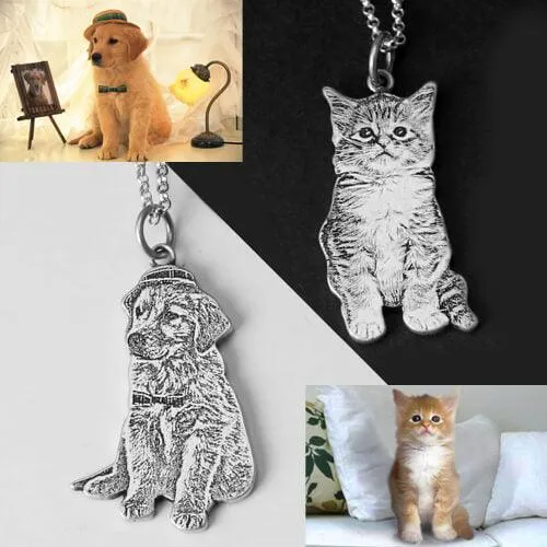 Necklaces Belbren Personalized Pet Memorial Photo Necklace Sterling Silver
