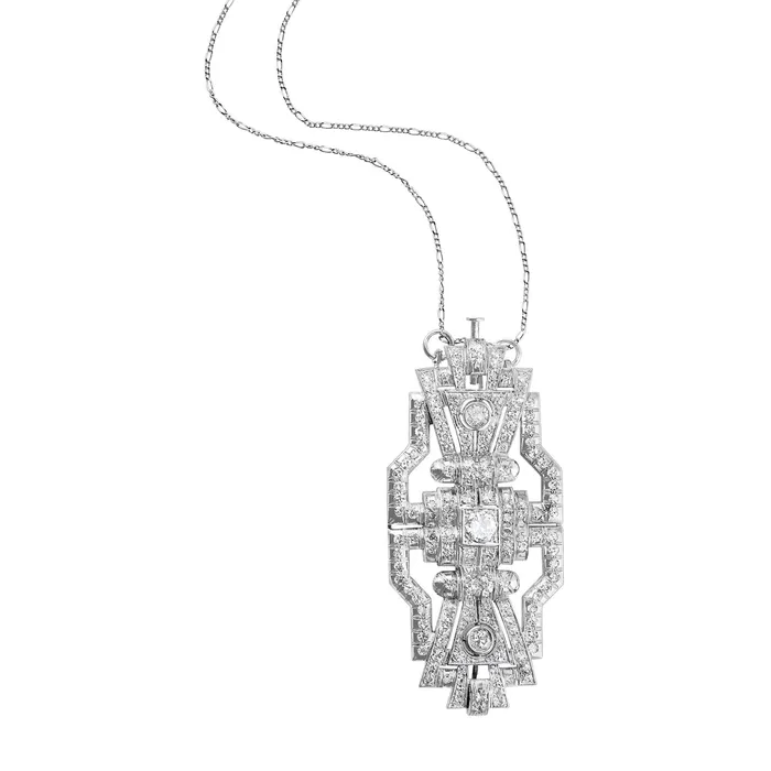 Necklaces CJ Charles Jewelers 18k White Gold 4ct Estate Diamond Convertible Brooch Necklace Necklaces CJ Charles Jewelers 18k White Gold 4ct Estate Diamond Convertible Brooch Necklace