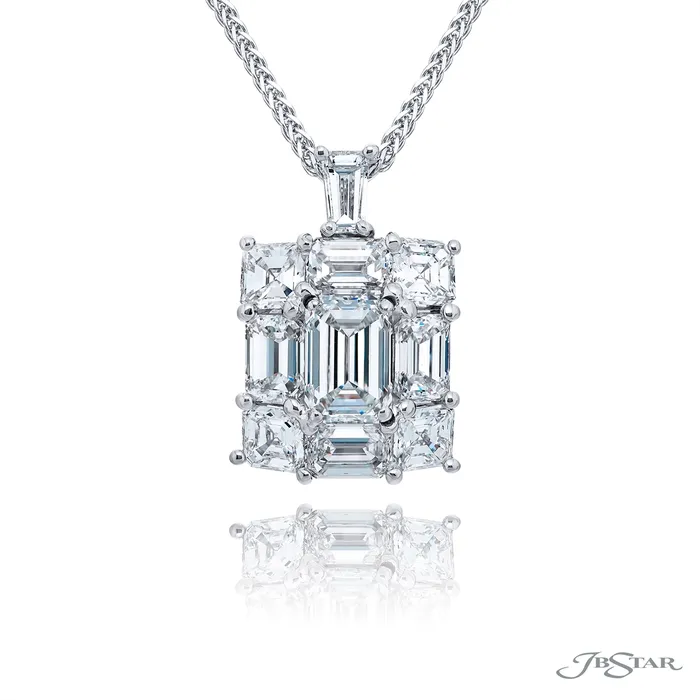 Necklaces JB Star JB Star Platinum Diamond Pendant Necklace with Emerald and Asscher Cut Diamonds Necklaces JB Star JB Star Platinum Diamond Pendant Necklace with Emerald and Asscher Cut Diamonds