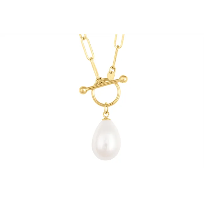 Necklaces Meierotto Jewelers 14K Yellow Gold Paperclip Chain Necklace with Single Elongated Cultured Freshwater Pearl Necklaces Meierotto Jewelers 14K Yellow Gold Paperclip Chain Necklace with Single Elongated Cultured Freshwater Pearl