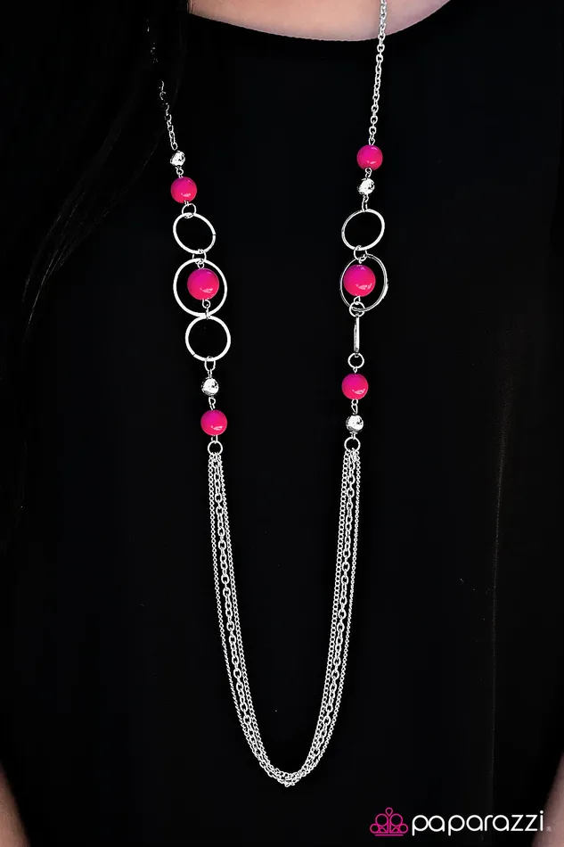 Necklaces Paparazzi Necklace The Middle GLAM Pink Paparazzi Jewelry