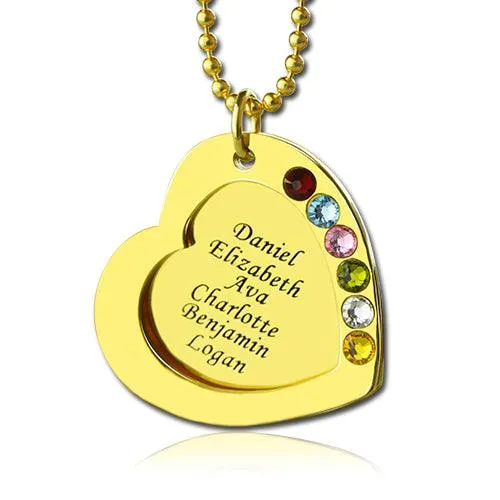 Necklaces Personalized Mothers Day Heart Necklace Customizable Gold or Silver Pendant with Engraved Names and Birthstones Belbren