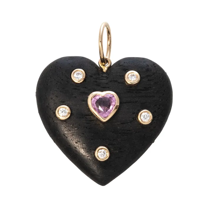 Necklaces Pink Sapphire Diamond 14K Gold Wood Heart Pendant Croghans
