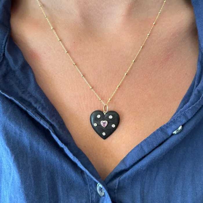 Necklaces Pink Sapphire Diamond 14K Gold Wood Heart Pendant Croghans