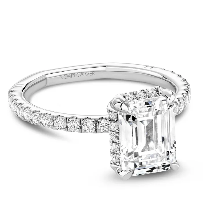 Noam Carver 14K White Gold Diamond Semimount Ring Emerald Hidden Halo Rings Noam Carver 14K White Gold Diamond Semimount Ring Emerald Hidden Halo Rings