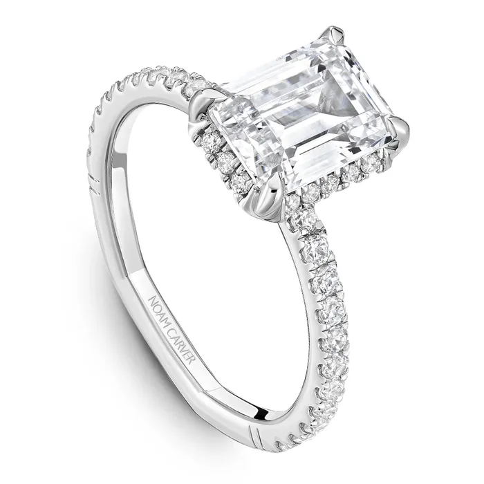 Noam Carver 14K White Gold Diamond Semimount Ring Emerald Hidden Halo Rings