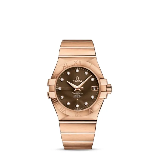 Omega Bracelets Omega Constellation 35mm Watch Ref 12350352063001 Brown Diamond Index Dial 18K Rose Gold Bracelet Omega Bracelets Omega Constellation 35mm Watch Ref 12350352063001 Brown Diamond Index Dial 18K Rose Gold Bracelet