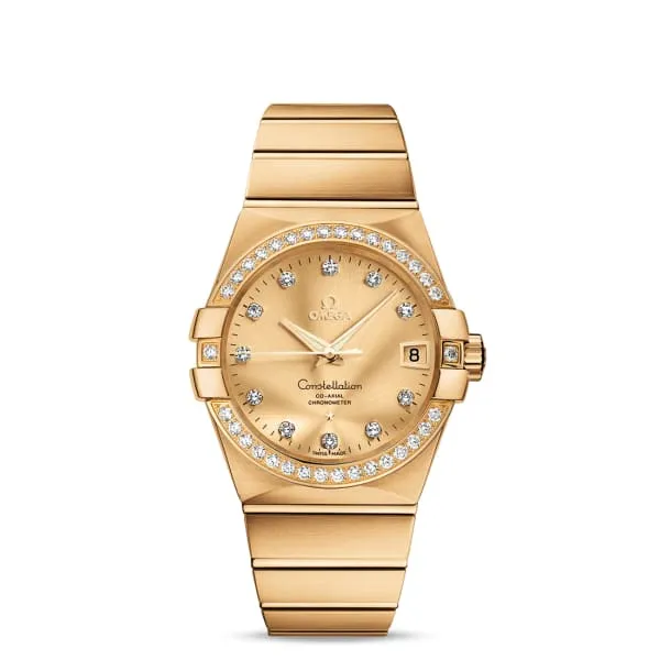 Omega Omega Constellation 38mm Watch Ref 12355382158001 Champagne Diamond Index Dial Diamond Bezel 18K Yellow Gold Bracelet Bracelets Omega Omega Constellation 38mm Watch Ref 12355382158001 Champagne Diamond Index Dial Diamond Bezel 18K Yellow Gold Bracelet Bracelets