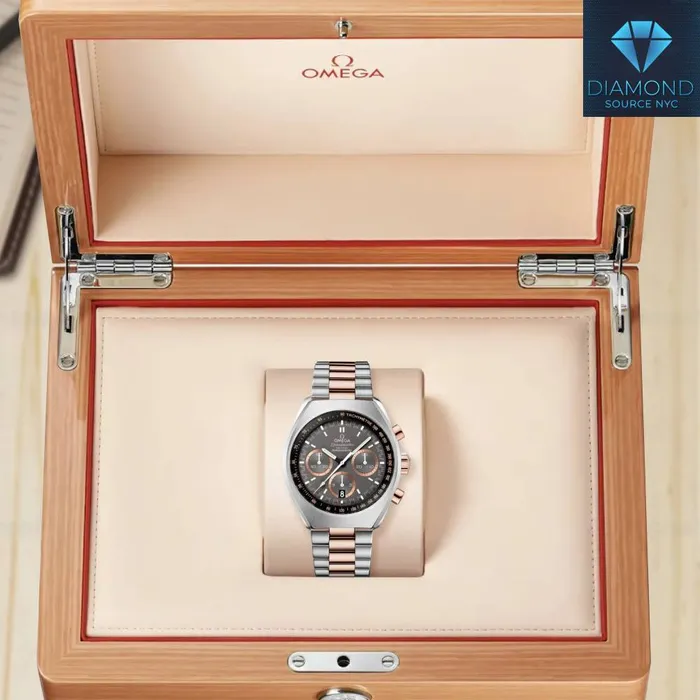 Omega Speedmaster Mark II CoAxial Chronograph 424mm Watch Ref 32720435001001 Grey Dial Stainless Steel 18k Rose Gold Bracelet Omega Bracelets
