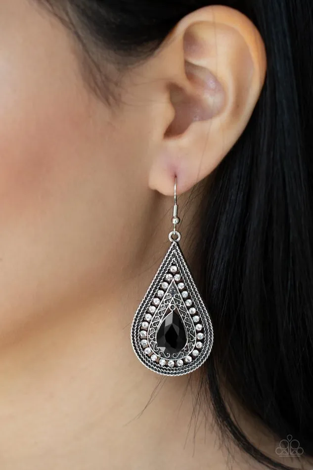 Paparazzi Earring Metro Masquerade Black Paparazzi Jewelry Earrings