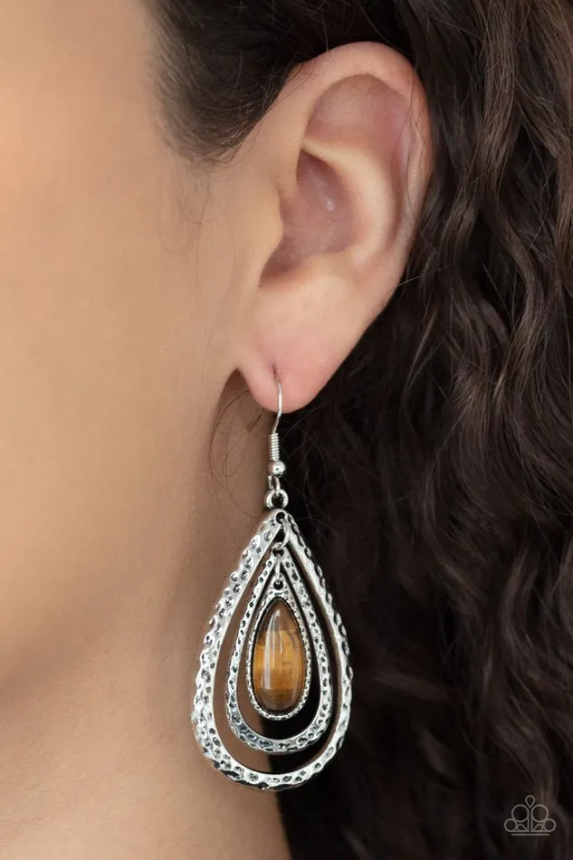 Paparazzi Earring Teardrop Torrent Brown Paparazzi Jewelry Earrings