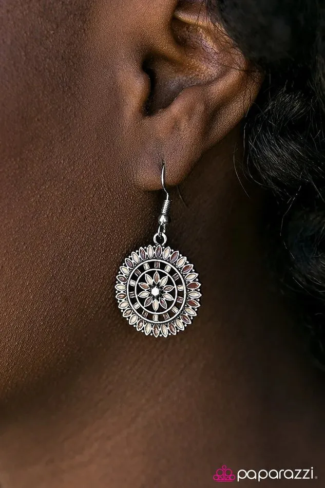 Paparazzi Jewelry Earrings Paparazzi Earring Flowers and Ferris Wheels Brown