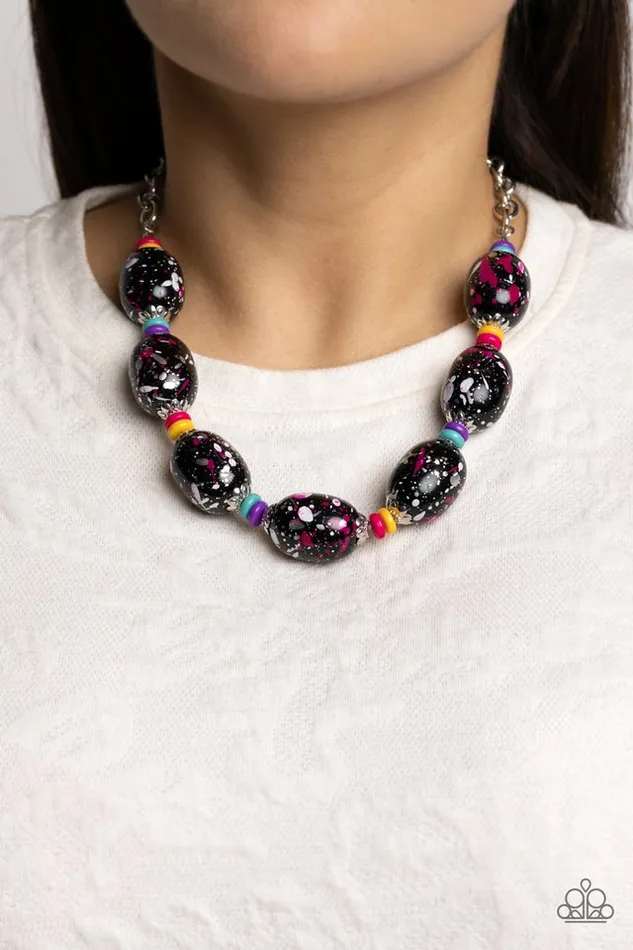 Paparazzi Jewelry Paparazzi Necklace No Laughing SPLATTER Pink Necklaces