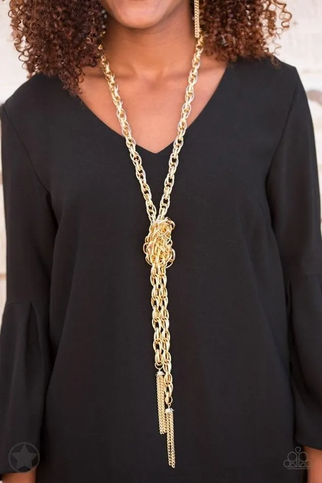 Paparazzi Necklace Blockbuster SCARFed for Attention Gold Paparazzi Jewelry Necklaces
