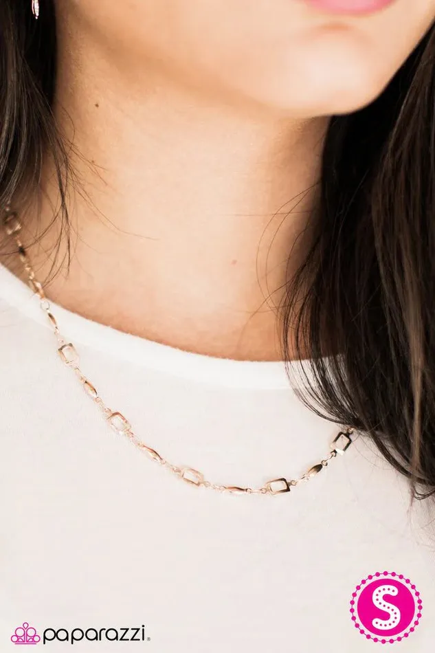 Paparazzi Necklace SQUARE She Goes Again Rose Gold Paparazzi Jewelry Necklaces
