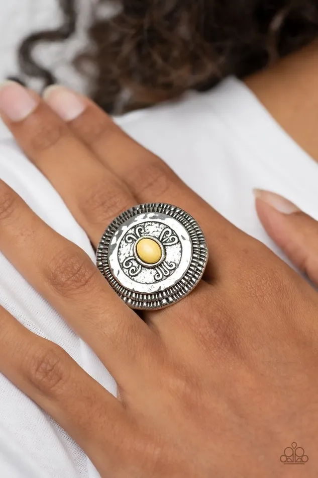 Paparazzi Ring All Things Must COMPASS Yellow Paparazzi Jewelry Rings