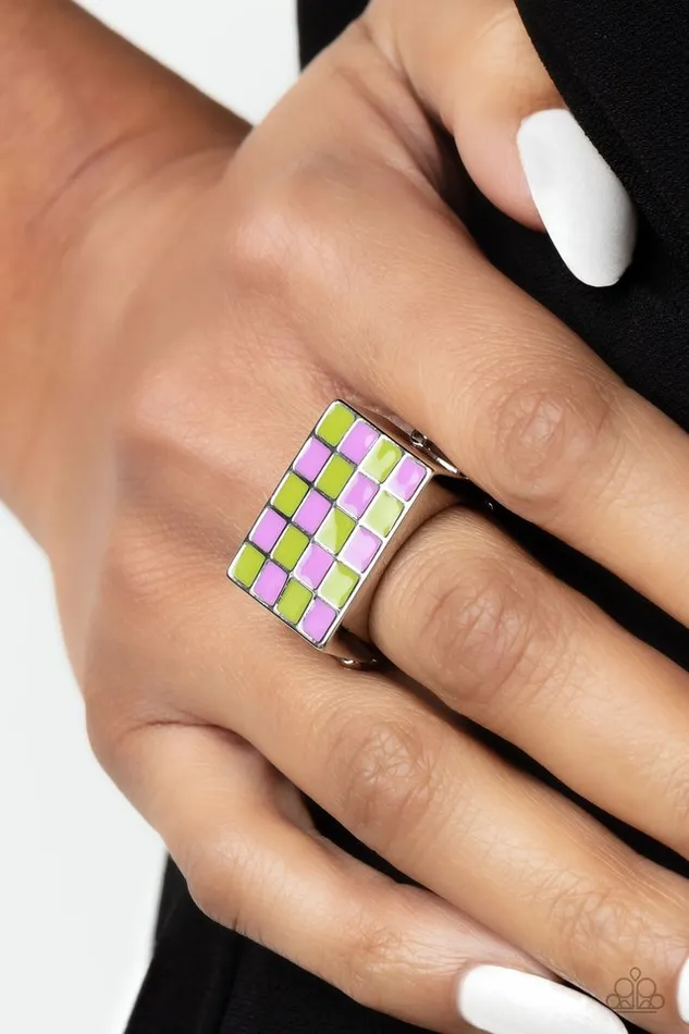 Paparazzi Ring Checkerboard Craze Green Paparazzi Jewelry Rings