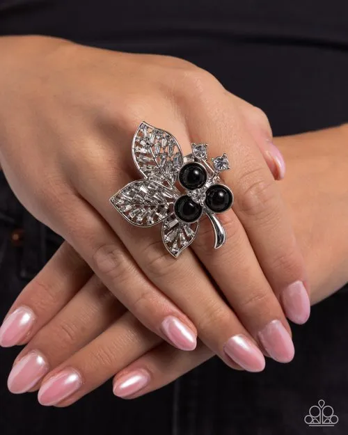 Paparazzi Ring Luminescent Leaves Black Paparazzi Jewelry Rings