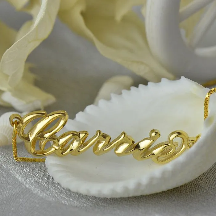 Personalized 3D Carrie Name Necklace 18K Gold Plated Silver Belbren Necklaces