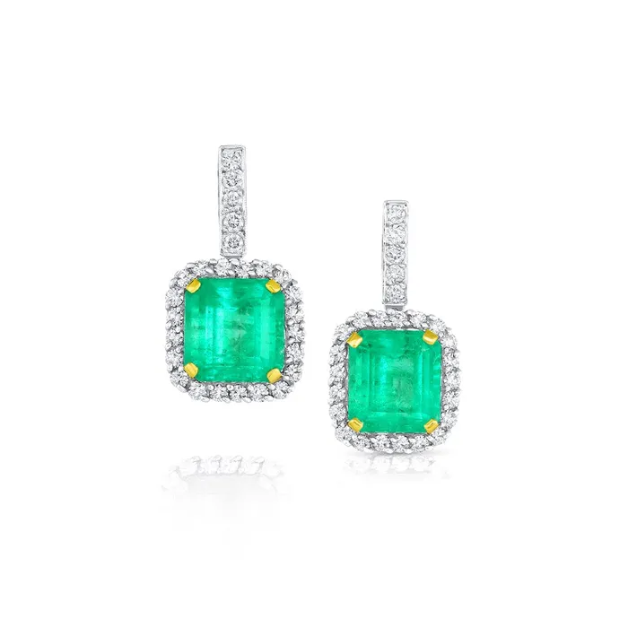 Platinum 18K Gold 1167ctw Colombian Emerald Diamond Drop Earrings CJ Charles Jewelers Earrings Platinum 18K Gold 1167ctw Colombian Emerald Diamond Drop Earrings CJ Charles Jewelers Earrings