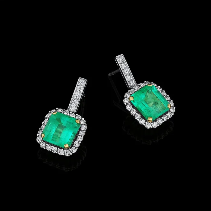 Platinum 18K Gold 1167ctw Colombian Emerald Diamond Drop Earrings CJ Charles Jewelers Earrings Platinum 18K Gold 1167ctw Colombian Emerald Diamond Drop Earrings CJ Charles Jewelers Earrings
