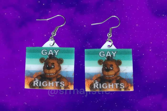 READY TO SHIP 5 Nights at Freddys Collection of Flaming Pride Flags Handmade Earrings Sam Makes Things Earrings READY TO SHIP 5 Nights at Freddys Collection of Flaming Pride Flags Handmade Earrings Sam Makes Things Earrings