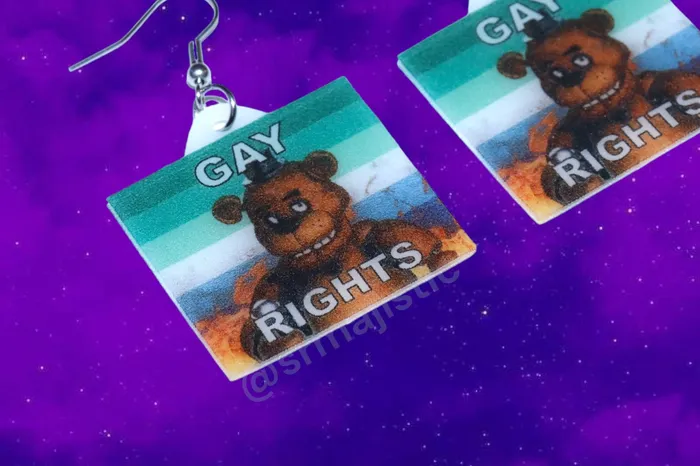 READY TO SHIP 5 Nights at Freddys Collection of Flaming Pride Flags Handmade Earrings Sam Makes Things Earrings READY TO SHIP 5 Nights at Freddys Collection of Flaming Pride Flags Handmade Earrings Sam Makes Things Earrings