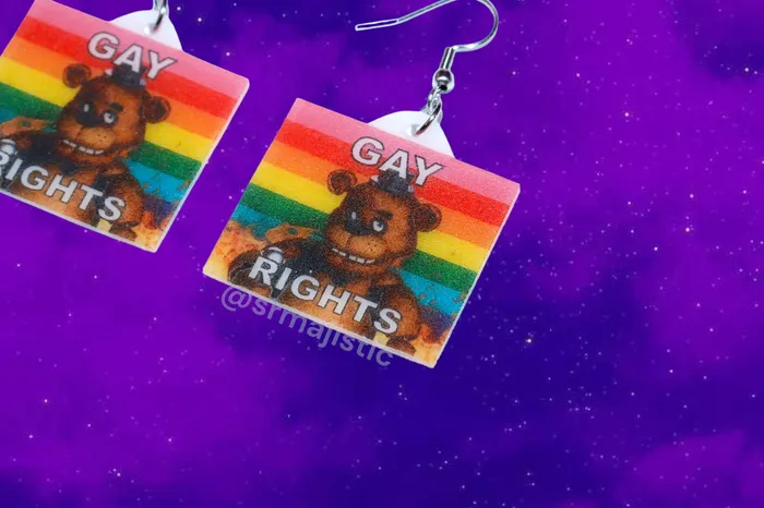 READY TO SHIP 5 Nights at Freddys Collection of Flaming Pride Flags Handmade Earrings Sam Makes Things Earrings READY TO SHIP 5 Nights at Freddys Collection of Flaming Pride Flags Handmade Earrings Sam Makes Things Earrings
