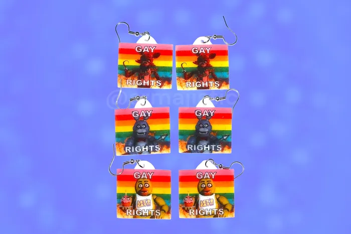 READY TO SHIP 5 Nights at Freddys Collection of Flaming Pride Flags Handmade Earrings Sam Makes Things Earrings READY TO SHIP 5 Nights at Freddys Collection of Flaming Pride Flags Handmade Earrings Sam Makes Things Earrings