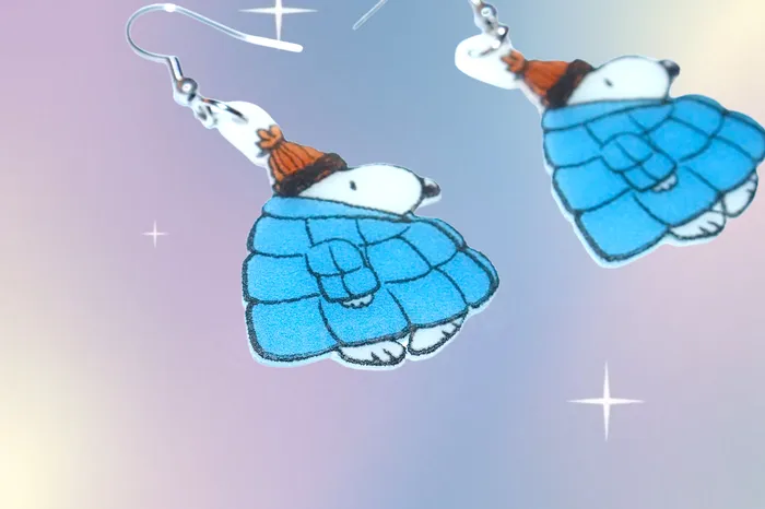 READY TO SHIP Snoopy in a Puffer Jacket Cute Character Handmade Earrings Sam Makes Things Earrings