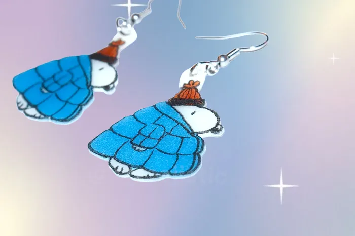 READY TO SHIP Snoopy in a Puffer Jacket Cute Character Handmade Earrings Sam Makes Things Earrings