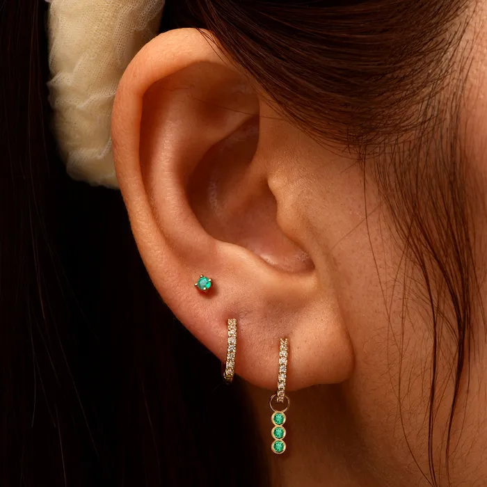 RG Charm Necklaces 14k Triple Emerald Hoop Charm