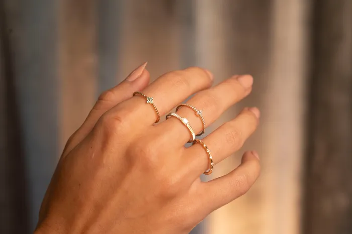 RG Rings 14k Diamond Baguette Ribbed Ring