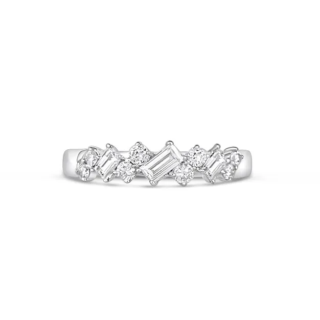 Rings 14K White Gold Slanted Baguette and Round Diamond Band Wedding Bands