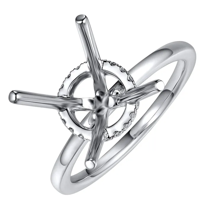 Rings 18K White Gold Ring with Round Hidden Halo Diamond Head Engagement Collections
